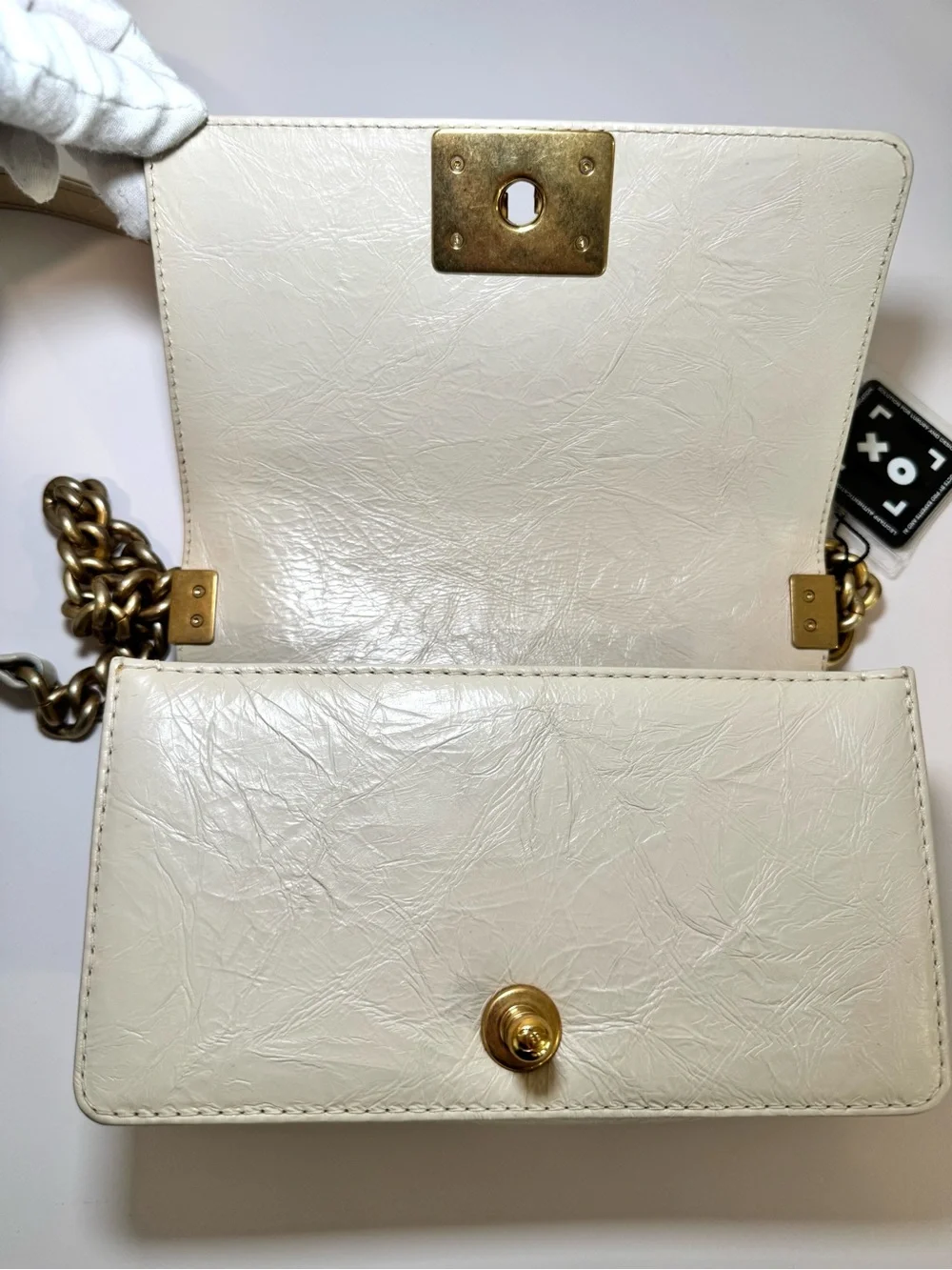 Chanel Small Chain Around Boy Bag W Cream Quilted Aged Calfskin & Gold Hardware
